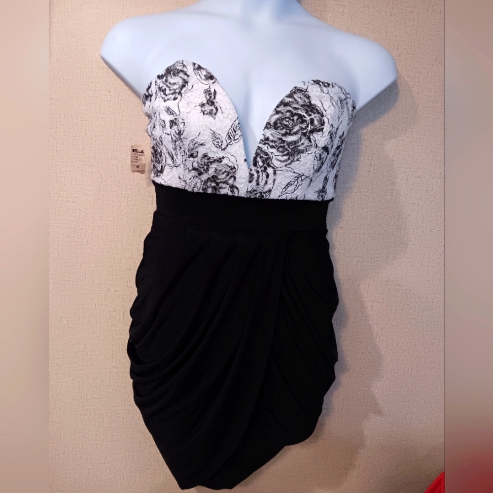 Y2k Monaco Made In Usa Black and White Strapless Dress